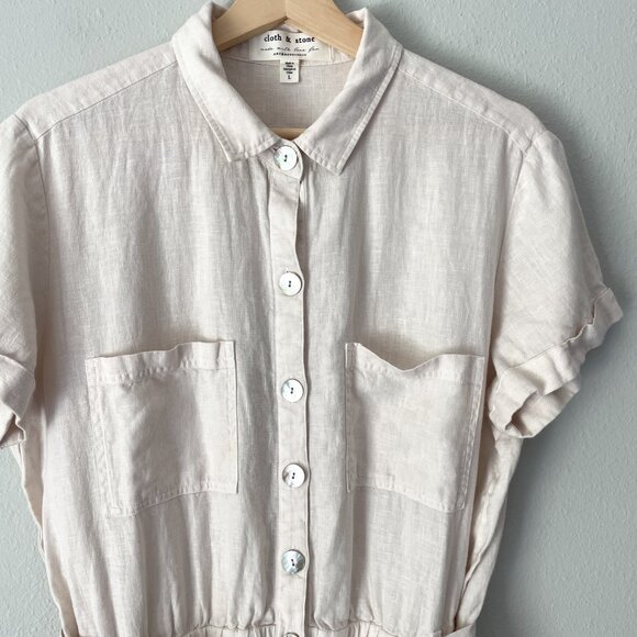 Cloth & Stone for Anthropologie Safari Linen Romper Women's L Button Up Beige - Picture 4 of 15